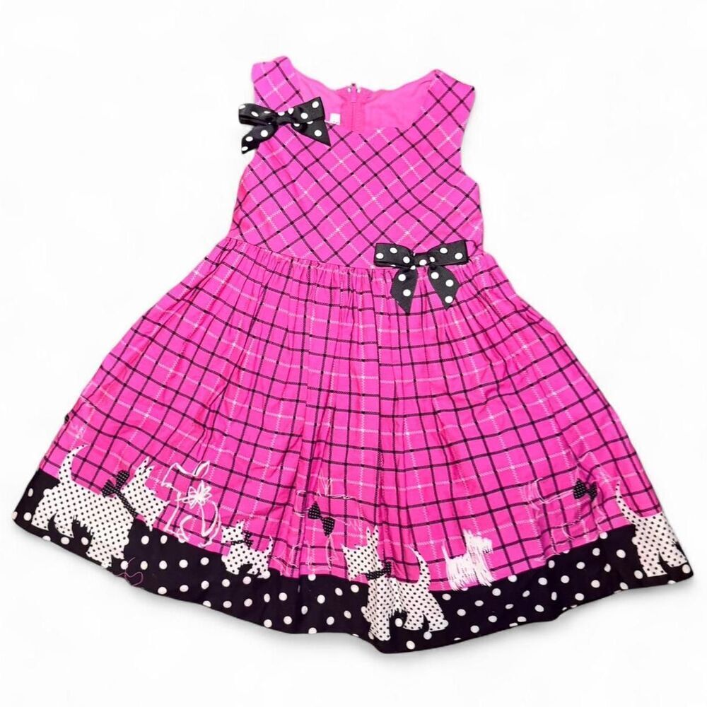 Bonnie Jean 3T Pink Scottie Dog Dress Black Polka Dot Party Easter - Picture 7 of 7